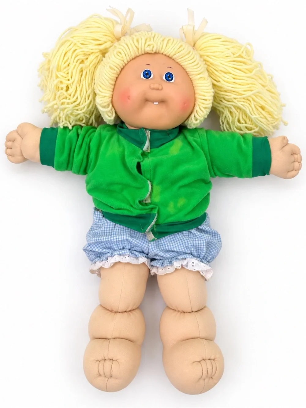 Vintage 1985 Cabbage Patch Kids Doll Blonde Hair Green Outfit w/ Papers